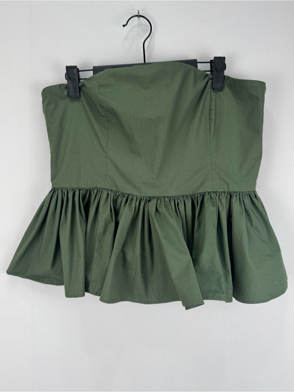 J.Crew Olive Green Strapless Peplum Top Size 12 Cotton Blend
